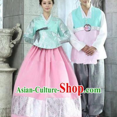 Korean Traditional Garment Palace Green Hanbok Fashion Apparel Bride and Bridegroom Costumes