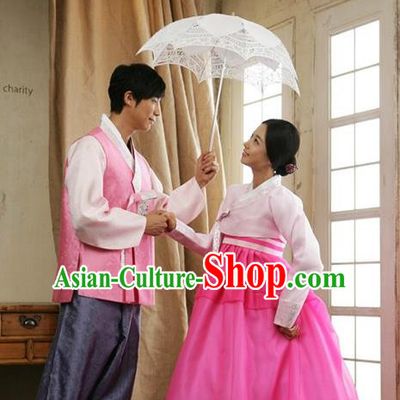 Korean Traditional Garment Palace Pink Hanbok Fashion Apparel Bride and Bridegroom Costumes