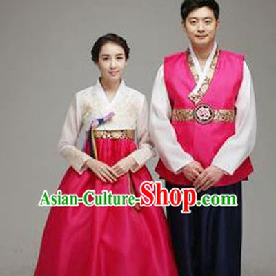 Korean Traditional Garment Palace Wedding Hanbok Fashion Apparel Bride and Bridegroom Costumes Complete Set