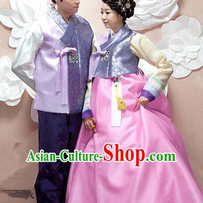 Korean Traditional Garment Palace Purple Hanbok Fashion Apparel Bride and Bridegroom Costumes
