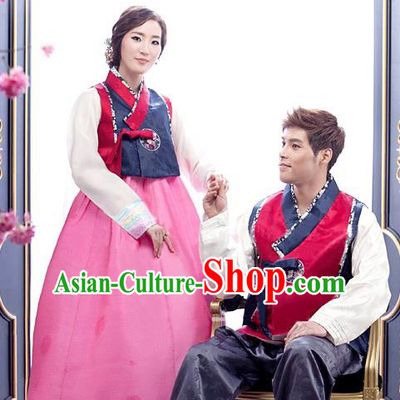 Korean Traditional Garment Palace Wedding Hanbok Fashion Apparel Bride and Bridegroom Costumes Complete Set