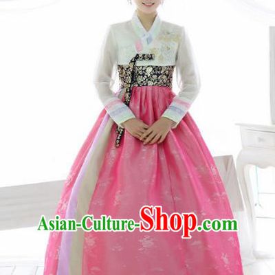 Korean Traditional Garment Palace Hanbok White Blouse and Pink Dress Fashion Apparel Bride Costumes for Women