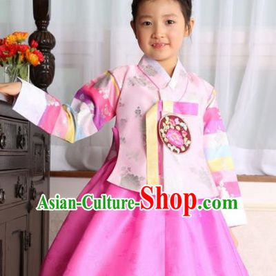Korean Traditional Hanbok Korea Children Pink Blouse and Dress Fashion Apparel Hanbok Costumes for Kids
