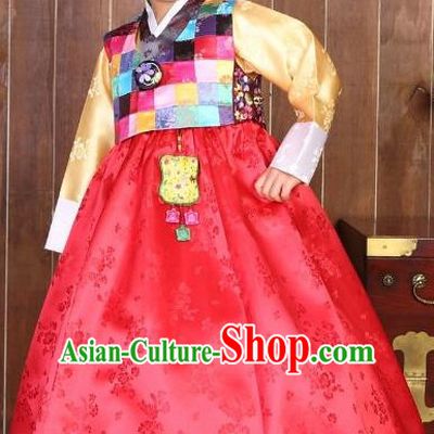 Korean Traditional Hanbok Korea Children Blouse and Red Dress Fashion Apparel Hanbok Costumes for Kids