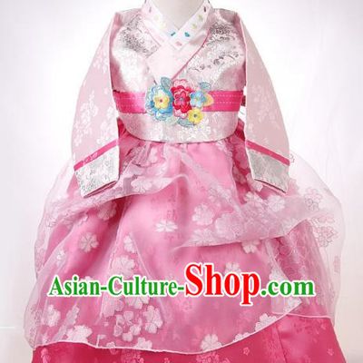 Korean Traditional Hanbok Korea Children Blouse and Pink Dress Fashion Apparel Hanbok Costumes for Kids