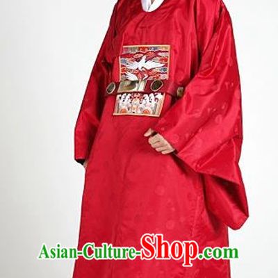 Asian Korean Traditional Hanbok Clothing Ancient Korean Emperor Costume Red Robe for Men