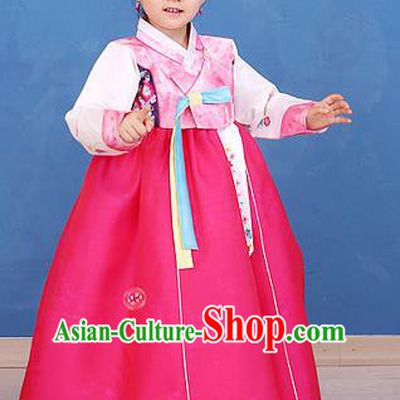 Korean Traditional Hanbok Korea Children Pink Blouse and Rosy Dress Fashion Apparel Hanbok Costumes for Kids