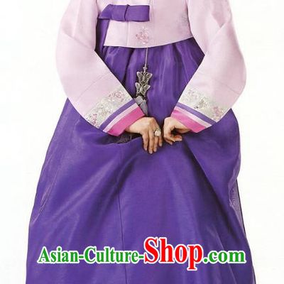 Korean Traditional Garment Palace Hanbok Pink Blouse and Purple Dress Fashion Apparel Bride Costumes for Women