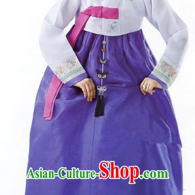 Korean Traditional Garment Palace Hanbok Blouse and Royalblue Dress Fashion Apparel Bride Costumes for Women