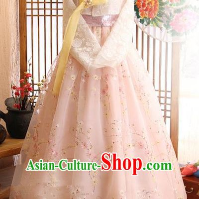 Korean Traditional Garment Palace Hanbok White Lace Blouse and Dress Fashion Apparel Bride Costumes for Women
