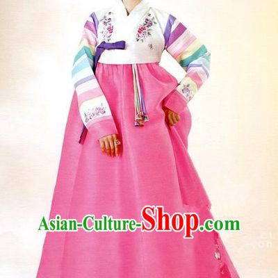 Korean Traditional Garment Palace Hanbok White Blouse and Pink Dress Fashion Apparel Bride Costumes for Women