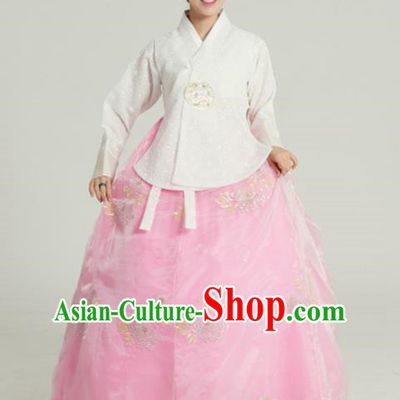Korean Traditional Garment Palace Hanbok White Blouse and Pink Dress Fashion Apparel Bride Costumes for Women