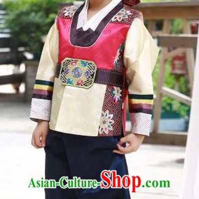 Korean Traditional Hanbok Clothing Korean Boys Hanbok Costumes Red Shirt and Navy Pants for Kids