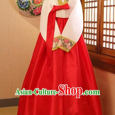 Korean Traditional Garment Palace Hanbok Red Dress Fashion Apparel Bride Costumes for Women