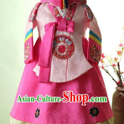 Korean Traditional Hanbok Korea Children Pink Blouse and Dress Fashion Apparel Hanbok Costumes for Kids