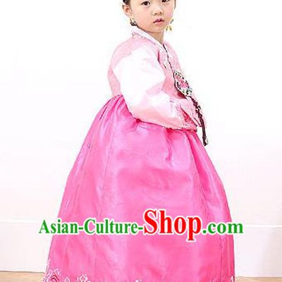 Korean Traditional Hanbok Korea Children Rosy Dress Fashion Apparel Hanbok Costumes for Kids
