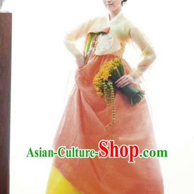 Korean Traditional Garment Palace Hanbok Orange Dress Fashion Apparel Bride Costumes for Women