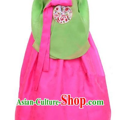 Korean Traditional Handmade Palace Hanbok Green Blouse and Pink Dress Fashion Apparel Bride Costumes for Women