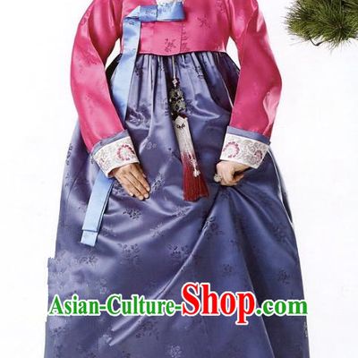Korean Traditional Handmade Palace Hanbok Rosy Blouse and Purple Dress Fashion Apparel Bride Costumes for Women