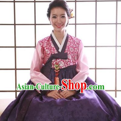 Korean Traditional Handmade Palace Hanbok Blouse and Purple Dress Fashion Apparel Bride Costumes for Women