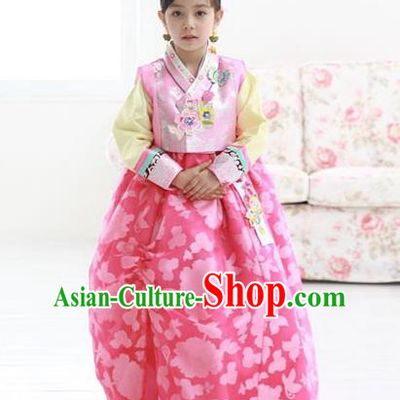 Korean Traditional Hanbok Korea Children Pink Dress Fashion Apparel Hanbok Costumes for Kids