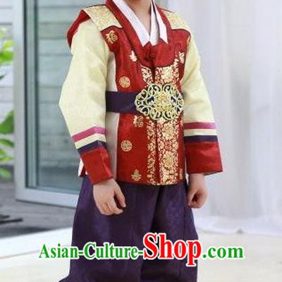Korean Traditional Hanbok Clothing Korean Boys Hanbok Costumes Red Shirt and Purple Pants for Kids