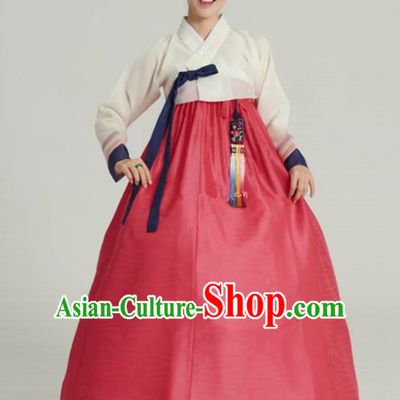 Korean Traditional Handmade Palace Hanbok White Blouse and Red Dress Fashion Apparel Bride Costumes for Women