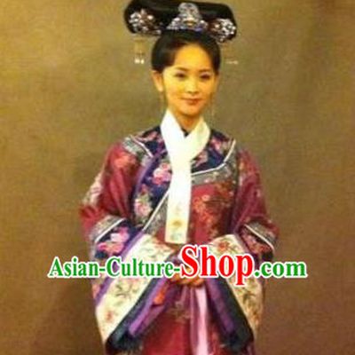 Chinese Ancient Qing Dynasty Manchu Dress Imperial Concubine Embroidered Costume for Women