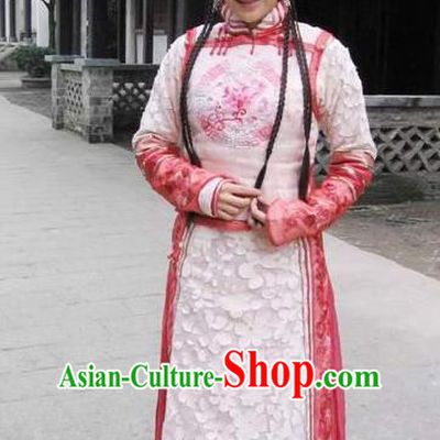 Chinese Ancient Qing Dynasty Dress Manchu Palace Princess Embroidered Costume for Women