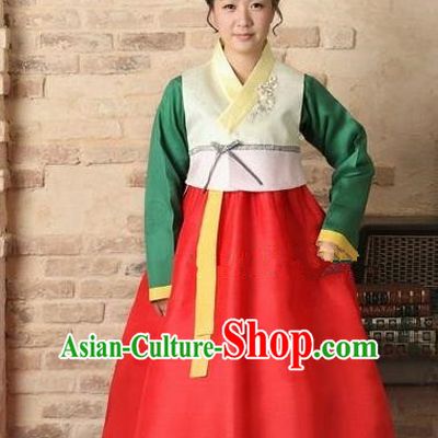 Top Grade Korean Traditional Palace Hanbok Beige Blouse and Red Dress Fashion Apparel Bride Costumes for Women