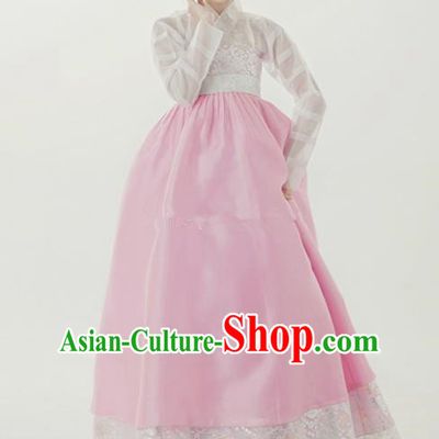 Top Grade Korean Traditional Palace Hanbok White Blouse and Pink Dress Fashion Apparel Bride Costumes for Women