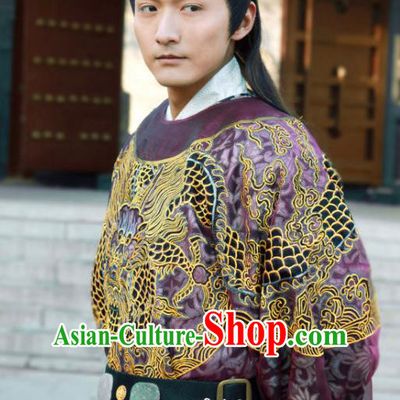 Traditional Chinese Ancient Ming Dynasty Emperor Xi Zhu Youxiao Embroidered Replica Costume Purple Imperial Robe for Men
