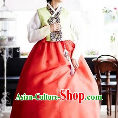 Top Grade Korean Traditional Palace Hanbok Green Blouse and Red Dress Fashion Apparel Bride Costumes for Women