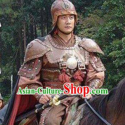Chinese Ancient Ming Dynasty First Emperor Zhu Yuanzhang Helmet and Armour Replica Costume for Men