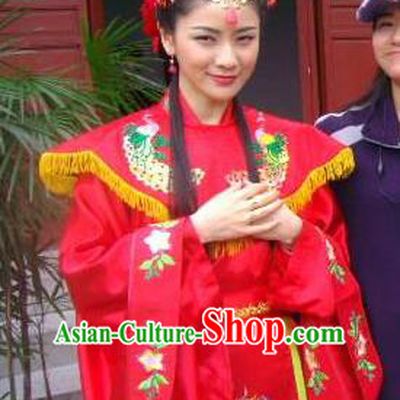 Ancient Chinese Ming Dynasty Princess of Zhu Yuanzhang Embroidered Wedding Dress Replica Costume for Women