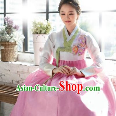 Top Grade Korean Traditional Palace Hanbok White Blouse and Pink Dress Fashion Apparel Bride Costumes for Women