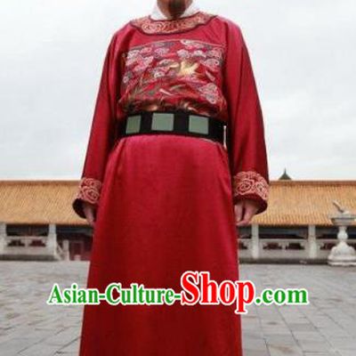 Chinese Ancient Ming Dynasty Minister Official Replica Costume Red Gwanbok for Men
