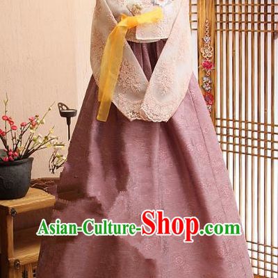 Top Grade Korean Bride Traditional Palace Hanbok Blouse and Lace Dress Fashion Apparel Costumes for Women