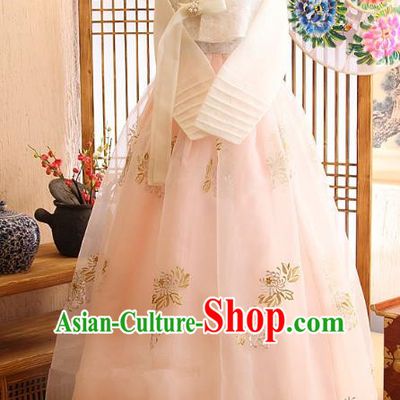 Top Grade Korean Palace Hanbok Bride Traditional White Blouse and Pink Dress Fashion Apparel Costumes for Women