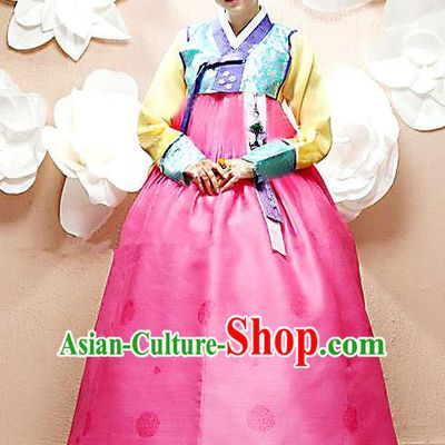 Top Grade Korean Palace Hanbok Bride Traditional Blue Blouse and Pink Dress Fashion Apparel Costumes for Women