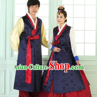Asian Korean Palace Hanbok Ancient Traditional Wedding Bride and Bridegroom Costumes Complete Set