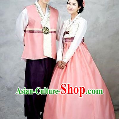 Asian Korean Palace Hanbok Ancient Traditional Wedding Bride and Bridegroom Costumes Complete Set