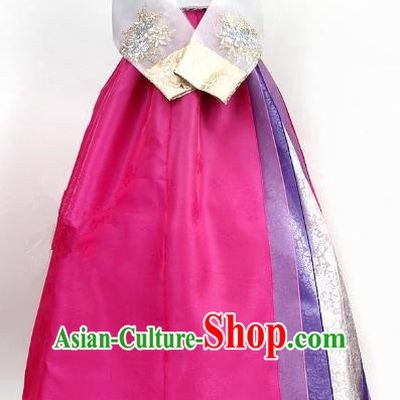 Top Grade Korean Palace Hanbok Bride Traditional White Blouse and Rosy Dress Fashion Apparel Costumes for Women