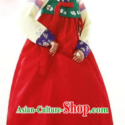 Top Grade Korean Palace Hanbok Traditional Green Blouse and Red Dress Fashion Apparel Costumes for Women