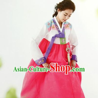 Top Grade Korean Palace Hanbok Traditional White Blouse and Pink Dress Fashion Apparel Costumes for Women