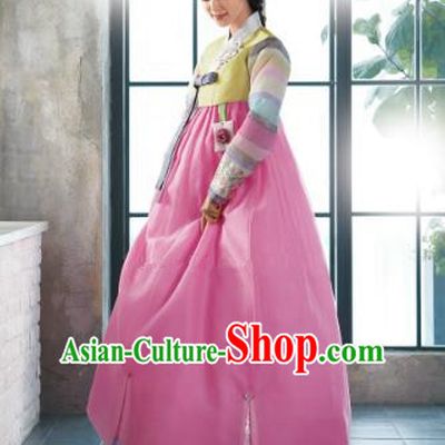 Top Grade Korean Hanbok Traditional Yellow Blouse and Pink Dress Fashion Apparel Costumes for Women