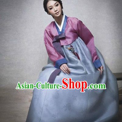 Top Grade Korean Hanbok Traditional Pink Blouse and Blue Dress Fashion Apparel Costumes for Women