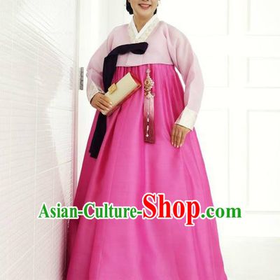 Top Grade Korean Hanbok Traditional Hostess Pink Blouse and Rosy Dress Fashion Apparel Costumes for Women