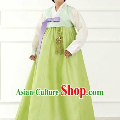 Top Grade Korean Hanbok Traditional Hostess Blouse and Green Dress Fashion Apparel Costumes for Women
