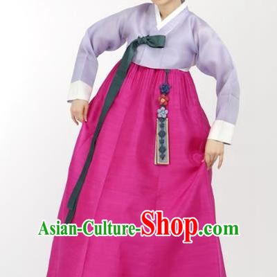 Top Grade Korean Hanbok Traditional Bride Lilac Blouse and Rosy Dress Fashion Apparel Costumes for Women